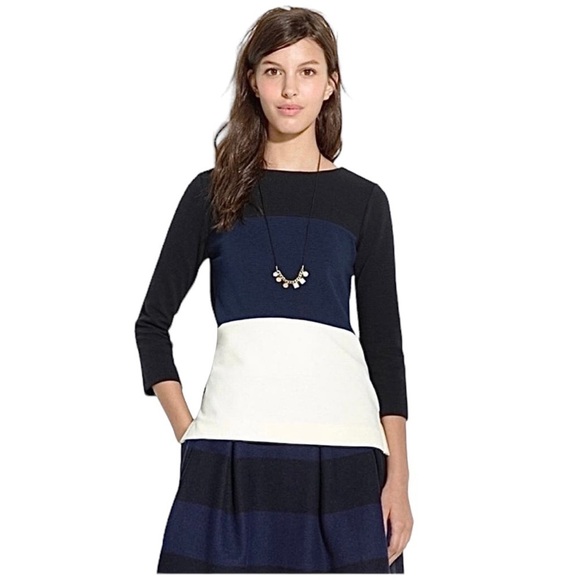 Madewell Women’s Top Gallerist Ponte Color Block Black Navy Cream Sweater Sz M - Picture 1 of 11